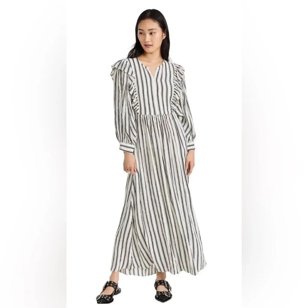 Baum und Pferdgarten Alona Striped Crepon Midi Dress Women’s Size 34